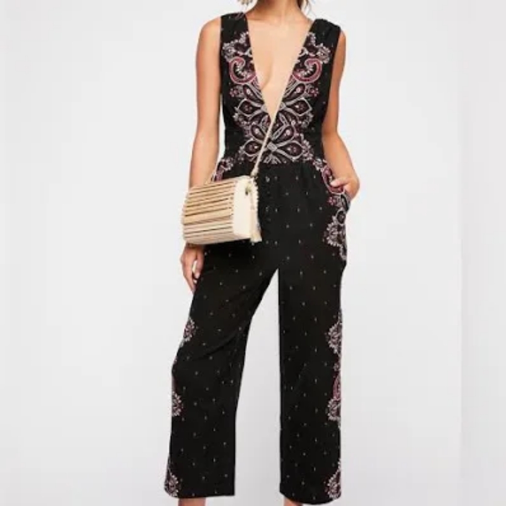 Free People Setting Sun Cotton Jumpsuit M